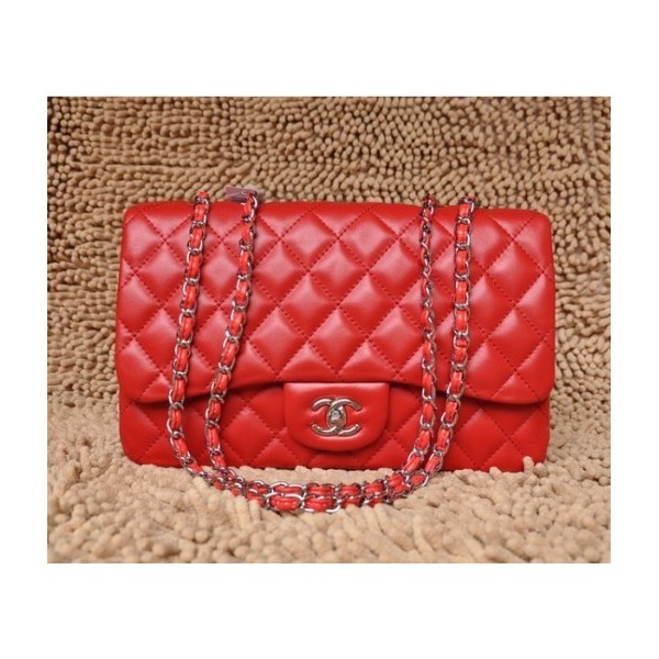 Chanel A28600 Flap Borse In Pelle Di Agnello Rossa Con Argento H