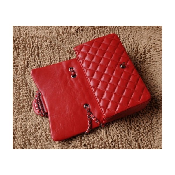 Chanel A28600 Flap Borse In Pelle Di Agnello Rossa Con Argento H