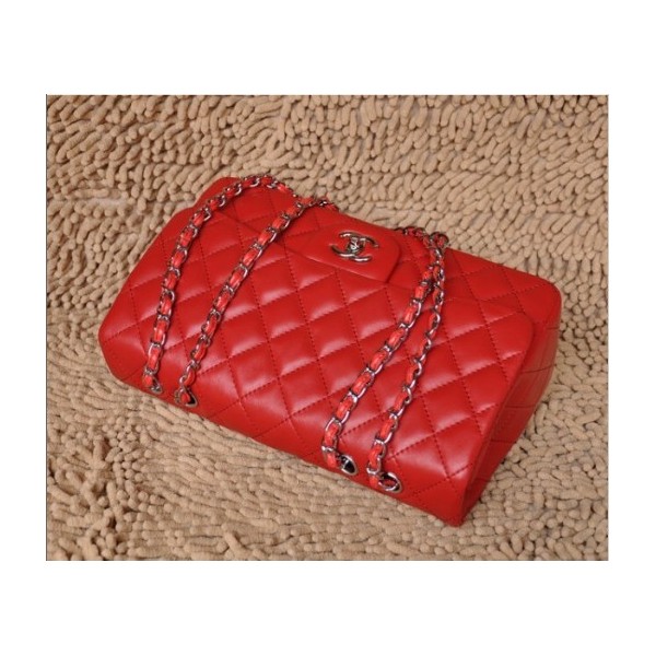 Chanel A28600 Flap Borse In Pelle Di Agnello Rossa Con Argento H