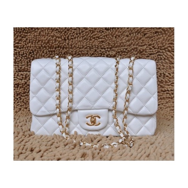 Chanel A28600 Flap Borse In Pelle Di Agnello Bianco Con Oro Hw J