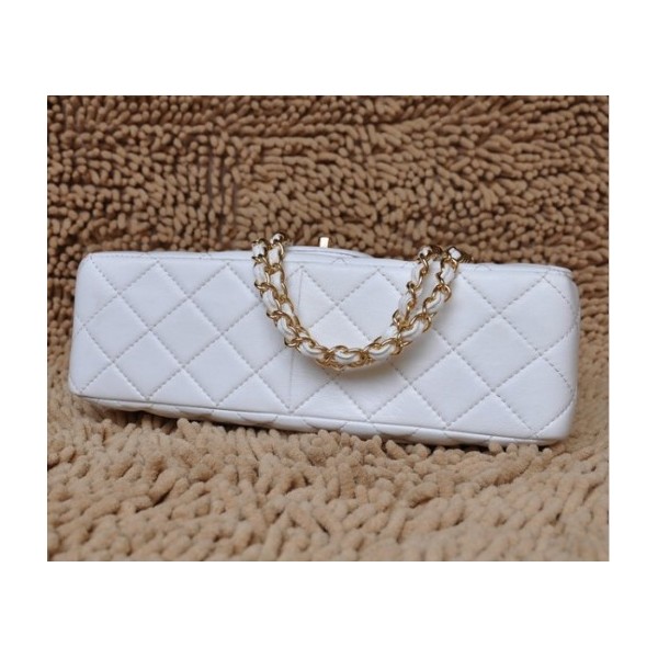 Chanel A28600 Flap Borse In Pelle Di Agnello Bianco Con Oro Hw J