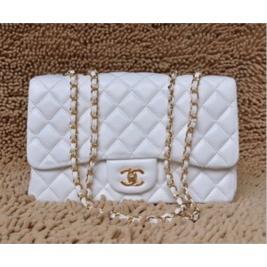 Chanel A28600 Flap Borse In Pelle Di Agnello Bianco Con Oro Hw J