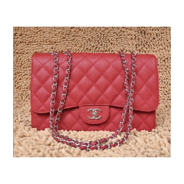 Chanel A28600 Flap Borse In Pelle Di Vacchetta Rossa Con Shw Cla