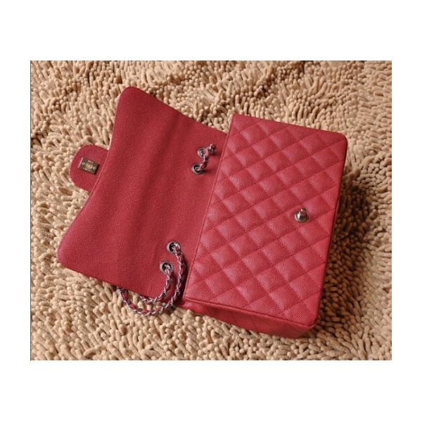 Chanel A28600 Flap Borse In Pelle Di Vacchetta Rossa Con Shw Cla