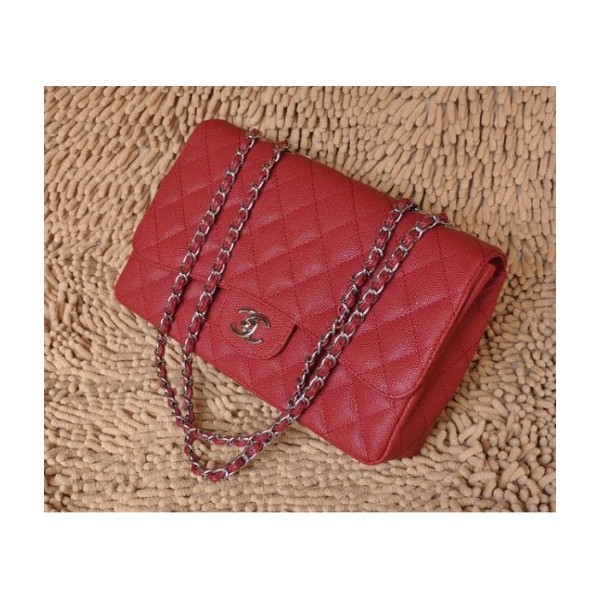 Chanel A28600 Flap Borse In Pelle Di Vacchetta Rossa Con Shw Cla