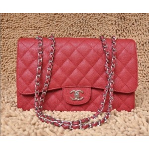 Chanel A28600 Flap Borse In Pelle Di Vacchetta Rossa Con Shw Cla