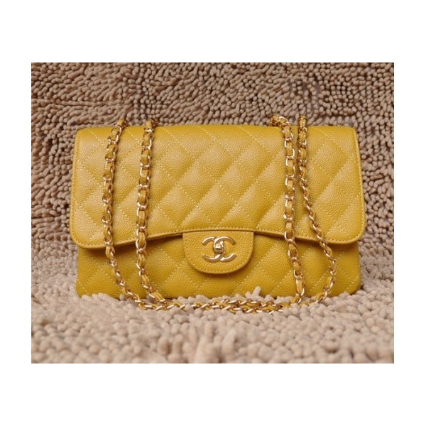 Chanel A28600 Giallo Caviar Leather Flap Borse Con Oro Hw