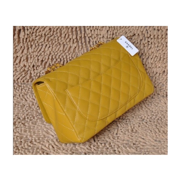 Chanel A28600 Giallo Caviar Leather Flap Borse Con Oro Hw