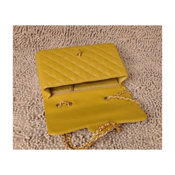 Chanel A28600 Giallo Caviar Leather Flap Borse Con Oro Hw