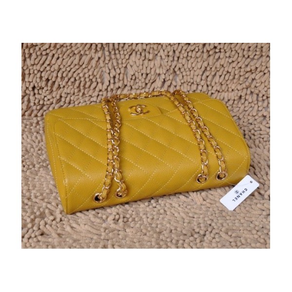 Chanel A28600 Giallo Caviar Leather Flap Borse Con Oro Hw