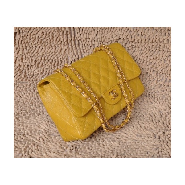 Chanel A28600 Giallo Caviar Leather Flap Borse Con Oro Hw