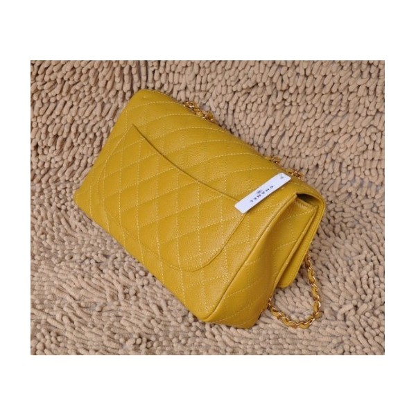 Chanel A28600 Giallo Caviar Leather Flap Borse Con Oro Hw