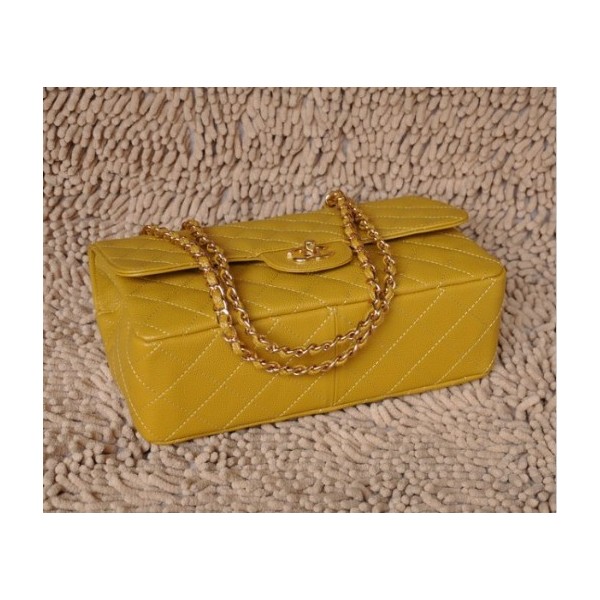 Chanel A28600 Giallo Caviar Leather Flap Borse Con Oro Hw