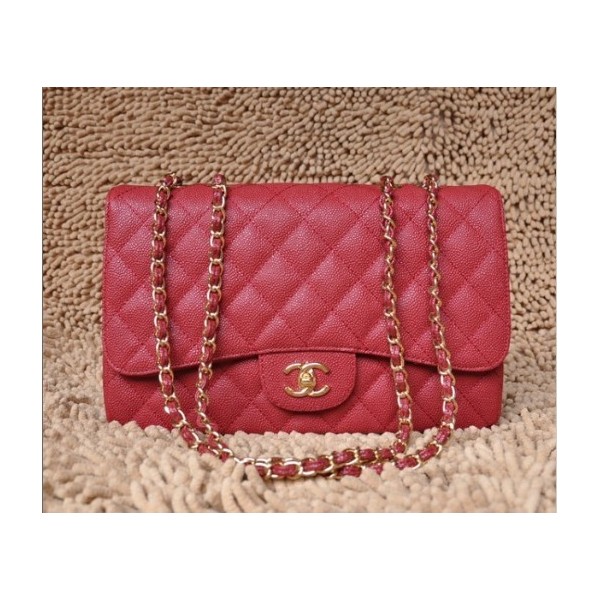 Chanel A28600 Red Grain Flap Borse In Pelle Con Oro Hw Classic