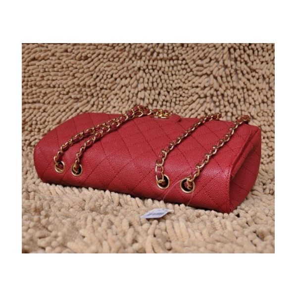 Chanel A28600 Red Grain Flap Borse In Pelle Con Oro Hw Classic