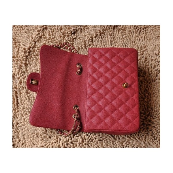 Chanel A28600 Red Grain Flap Borse In Pelle Con Oro Hw Classic