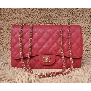 Chanel A28600 Red Grain Flap Borse In Pelle Con Oro Hw Classic