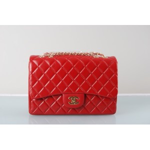 Chanel A28600 Rosso Flap Borse Agnello Con Hardware Oro