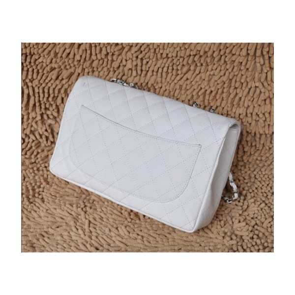 Chanel A28600 White Caviar Leather Borse Jumbo Flap Con Silver H