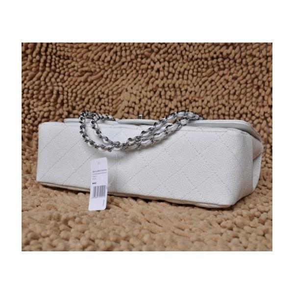 Chanel A28600 White Caviar Leather Borse Jumbo Flap Con Silver H