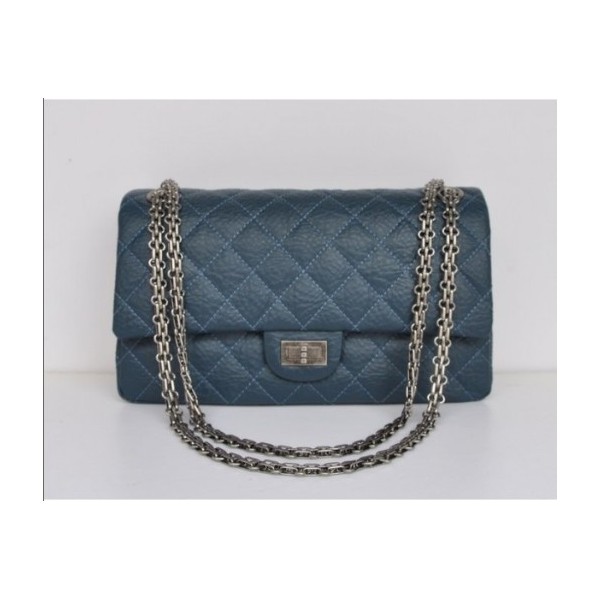 Chanel A30226 Flap Borse In Pelle Di Vitello Blu Con Retro Argen