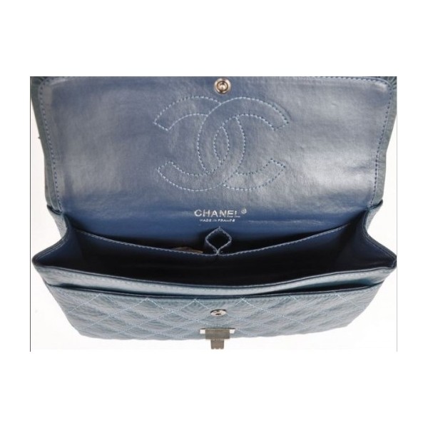 Chanel A30226 Flap Borse In Pelle Di Vitello Blu Con Retro Argen