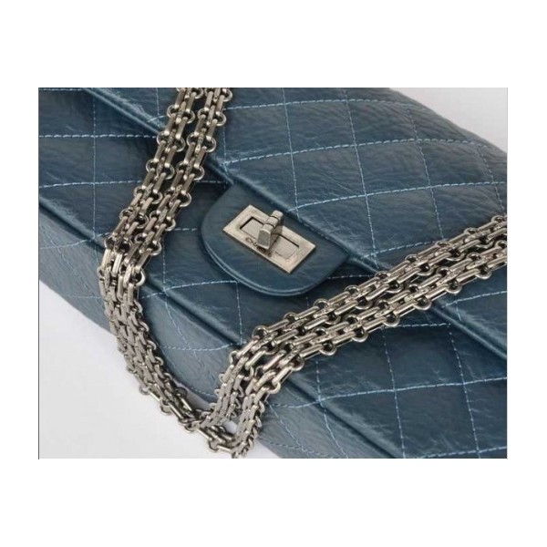 Chanel A30226 Flap Borse In Pelle Di Vitello Blu Con Retro Argen