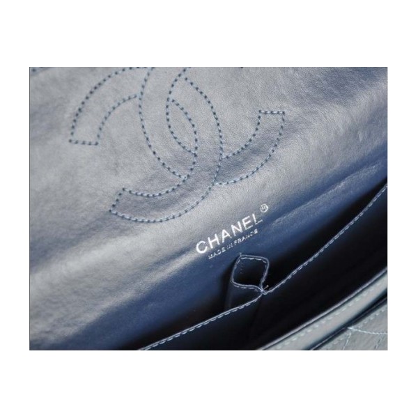 Chanel A30226 Flap Borse In Pelle Di Vitello Blu Con Retro Argen