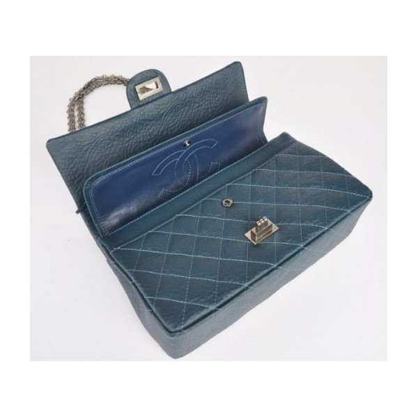 Chanel A30226 Flap Borse In Pelle Di Vitello Blu Con Retro Argen