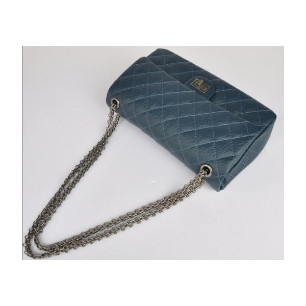 Chanel A30226 Flap Borse In Pelle Di Vitello Blu Con Retro Argen