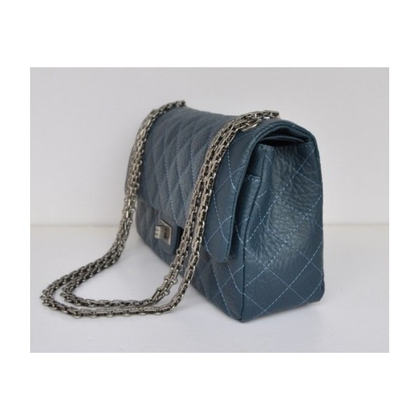 Chanel A30226 Flap Borse In Pelle Di Vitello Blu Con Retro Argen