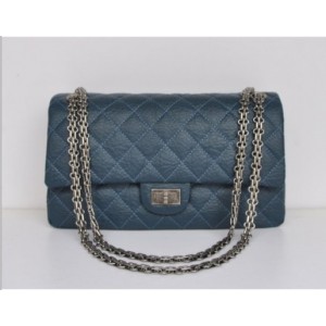 Chanel A30226 Flap Borse In Pelle Di Vitello Blu Con Retro Argen