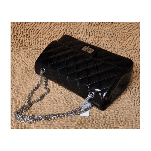 Chanel A30227 Black Leather Borse In Vernice Con Argento Hw Patt