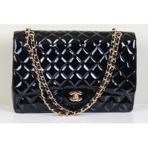 Chanel A36070 Borse In Pelle Di Vitello Vernice Nero Con Patta M