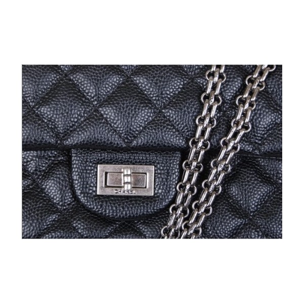 Chanel A37587 Nero Caviar Flap Borse In Pelle Con Silver Hw Retr