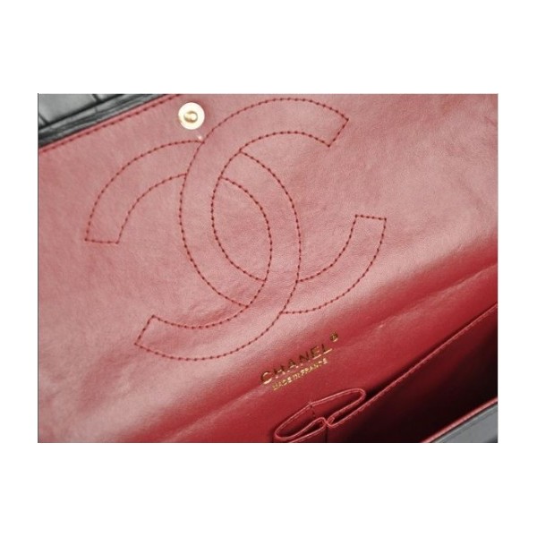 Chanel A37590 Nero Croc Veins Leather Flap Bag Catena Doro