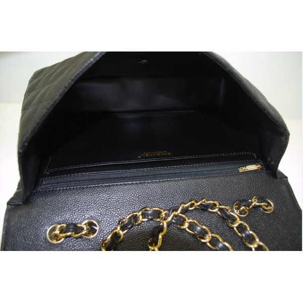 Chanel A47600 Flap Bag In Pelle Nera Caviar Jumbo Con Oro Hw