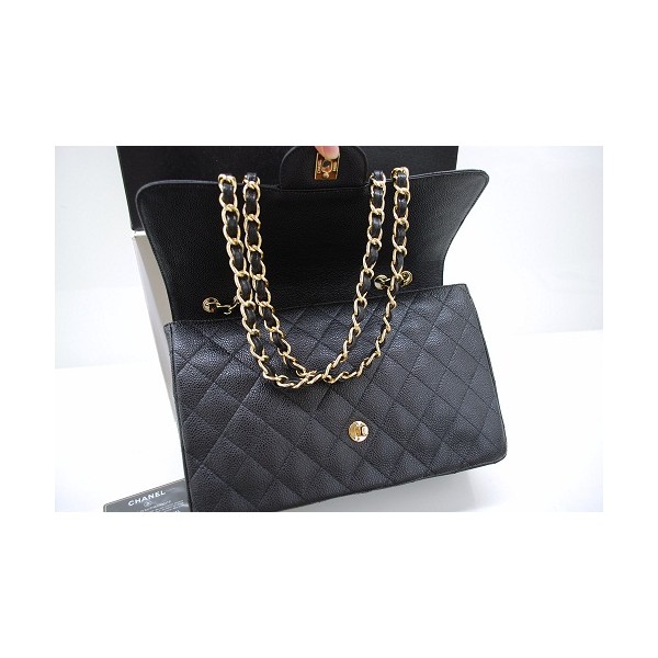 Chanel A47600 Flap Bag In Pelle Nera Caviar Jumbo Con Oro Hw