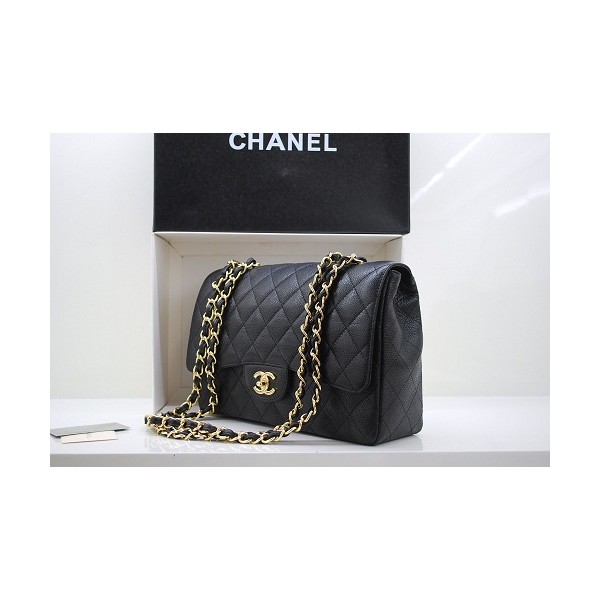 Chanel A47600 Flap Bag In Pelle Nera Caviar Jumbo Con Oro Hw