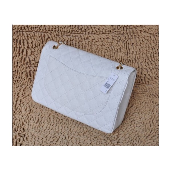 Chanel A47600 Flap Borse Classic Leather Grain Bianco Con Oro Hw