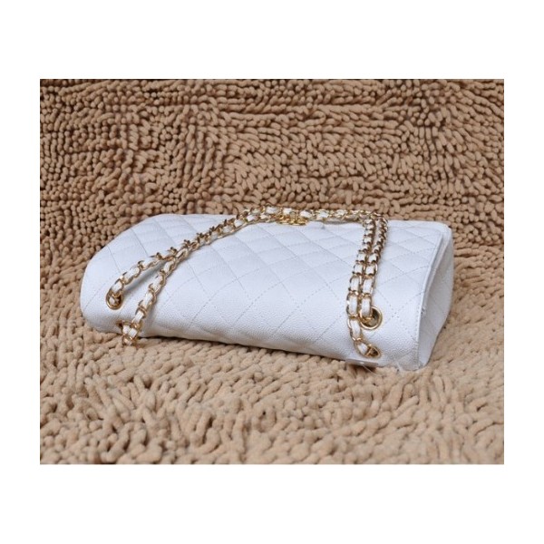 Chanel A47600 Flap Borse Classic Leather Grain Bianco Con Oro Hw