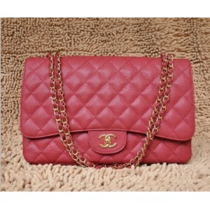 Chanel A47600 Flap Borse In Pelle Di Vacchetta Rossa Con Oro Hw