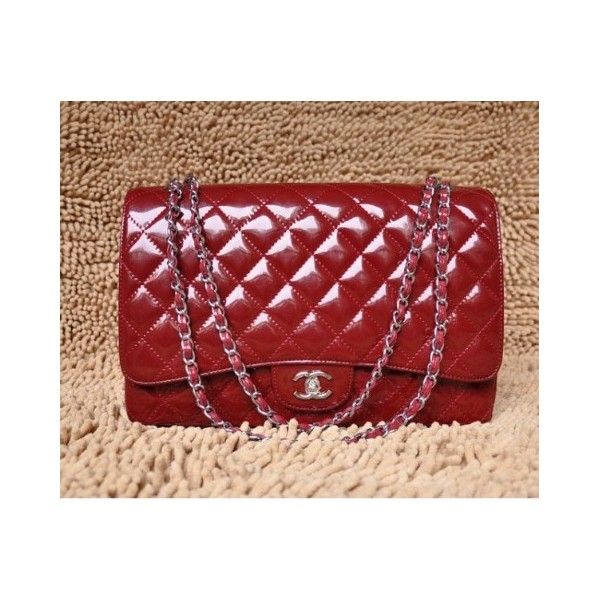 Chanel A47600 Red Patent Leather Borse Maxi Falda Scuro Con Ecs