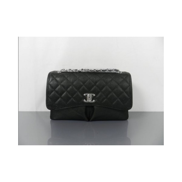 Chanel A48867 Black Grain Flap Borse In Pelle Con Ecs