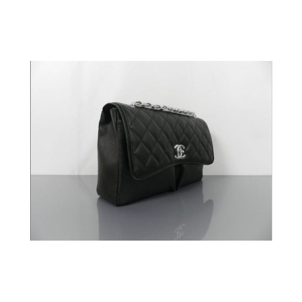 Chanel A48867 Black Grain Flap Borse In Pelle Con Ecs