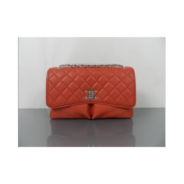 Chanel A48867 Red Grain Flap Borse In Pelle Con Silver Hw Classi