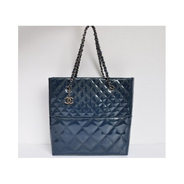 Chanel A49271 Navy Blu Borsa In Pelle Vernice Con Tasca Frontale