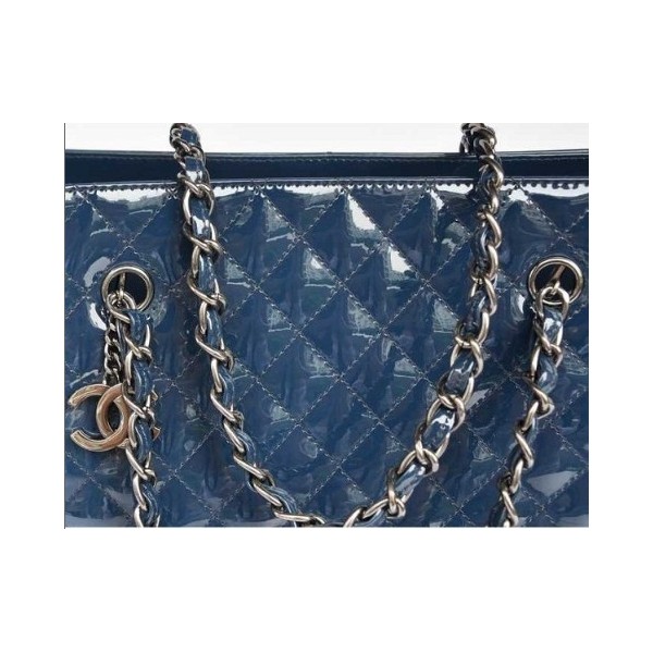 Chanel A49271 Navy Blu Borsa In Pelle Vernice Con Tasca Frontale