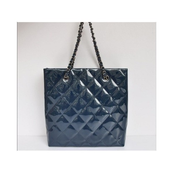 Chanel A49271 Navy Blu Borsa In Pelle Vernice Con Tasca Frontale