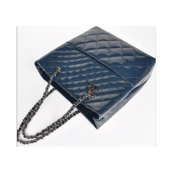 Chanel A49271 Navy Blu Borsa In Pelle Vernice Con Tasca Frontale